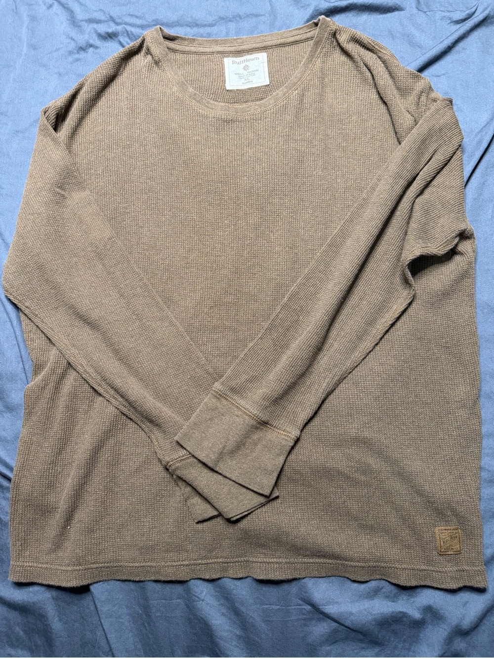 Ruff Hewn Men's Taupe Brown Crewneck Waffle Thermal Sweater
